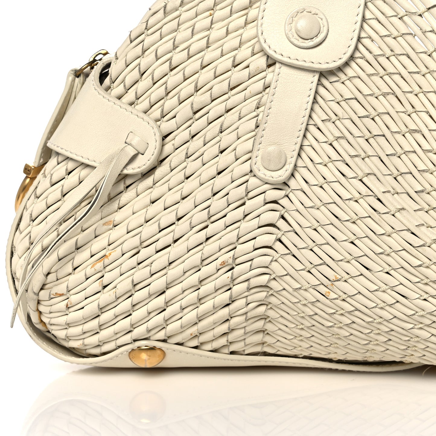 Woven Calfskin Satchel White