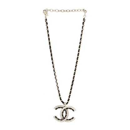 Chanel Lambskin Crystal CC Chain Pendant Necklace Black Gold 3 of 5