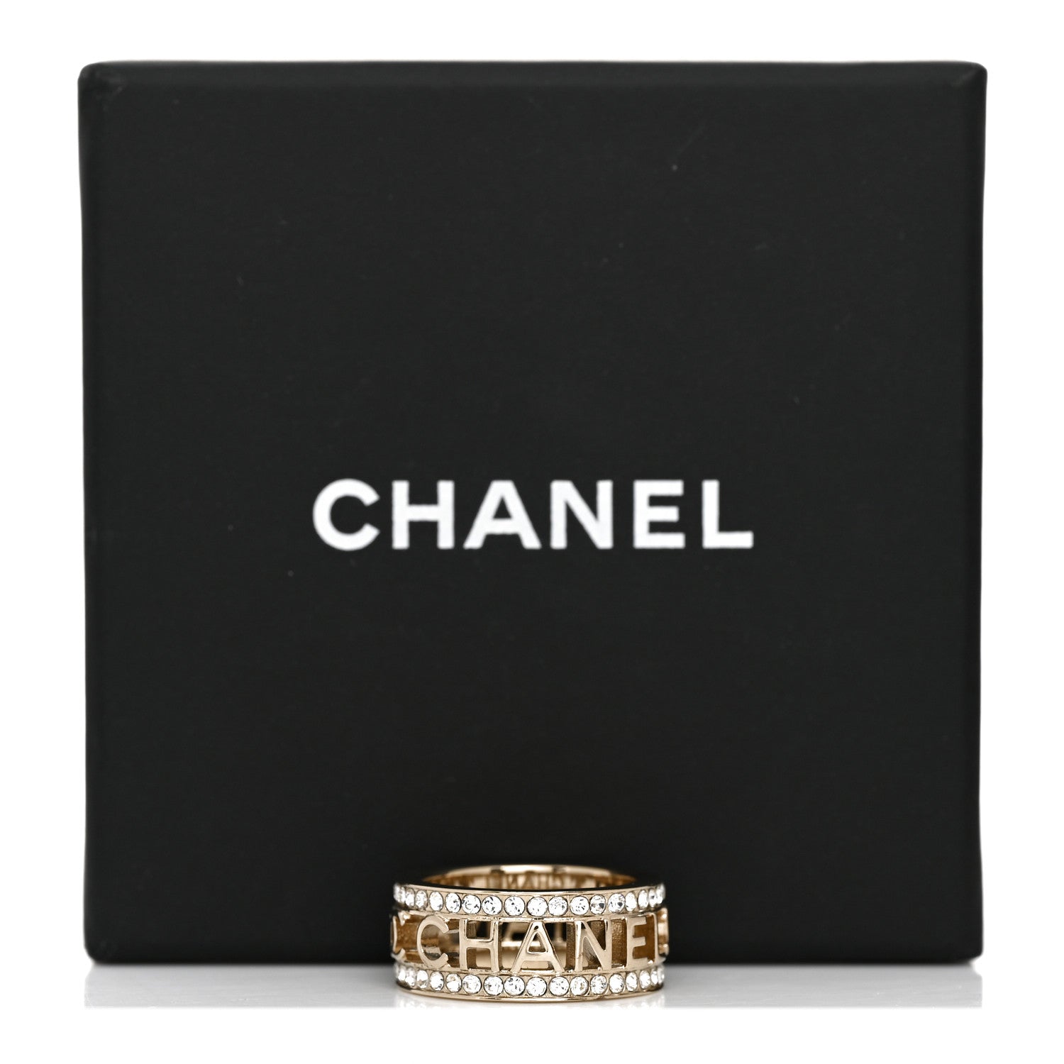 Chanel Metal Crystal Bow-tiful CC Logo Ring 52/6 Gold 5 of 5