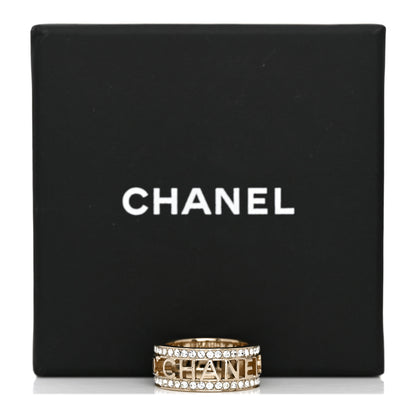 Chanel Metal Crystal Bow-tiful CC Logo Ring 52/6 Gold 5 of 5