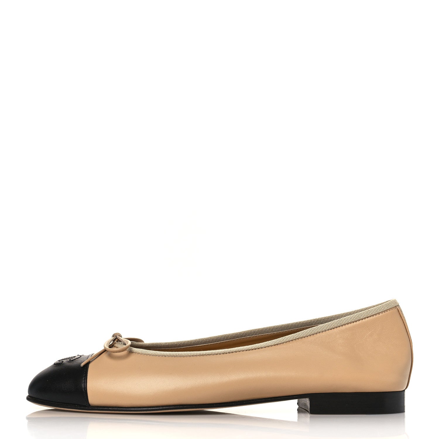 Chanel Lambskin Cap Toe Ballerina Flats 39.5 Beige Black 1 of 9