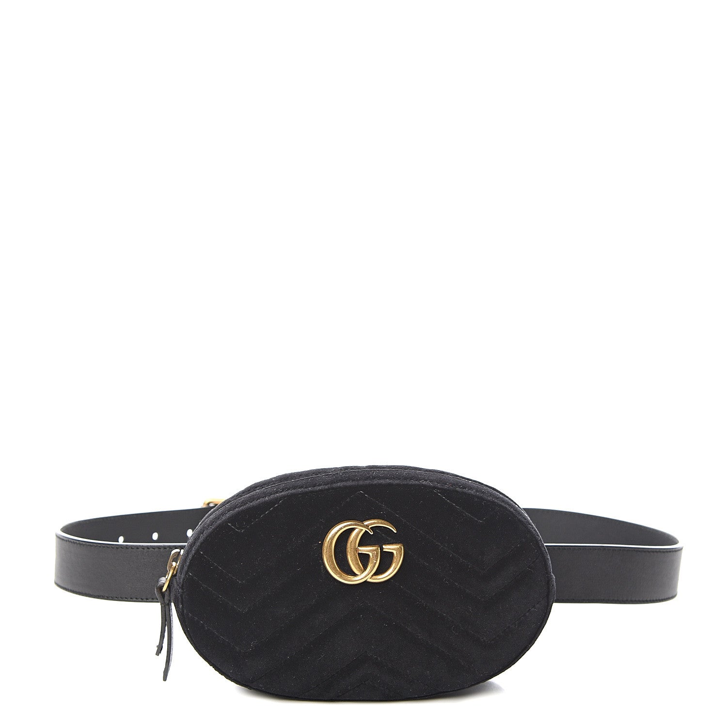 Gucci Velvet Matelasse GG Marmont Belt Bag 85 34 Black 1 of 11
