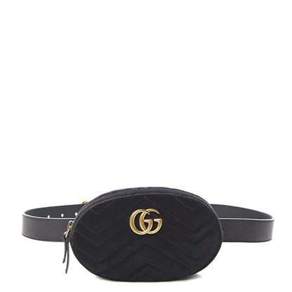 Gucci Velvet Matelasse GG Marmont Belt Bag 85 34 Black 1 of 11