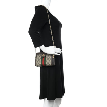 Gucci GG Supreme Monogram Textured Dollar Calfskin Web Mini Ophidia Chain Shoulder Bag Beige Ebony New Acero 2 of 11