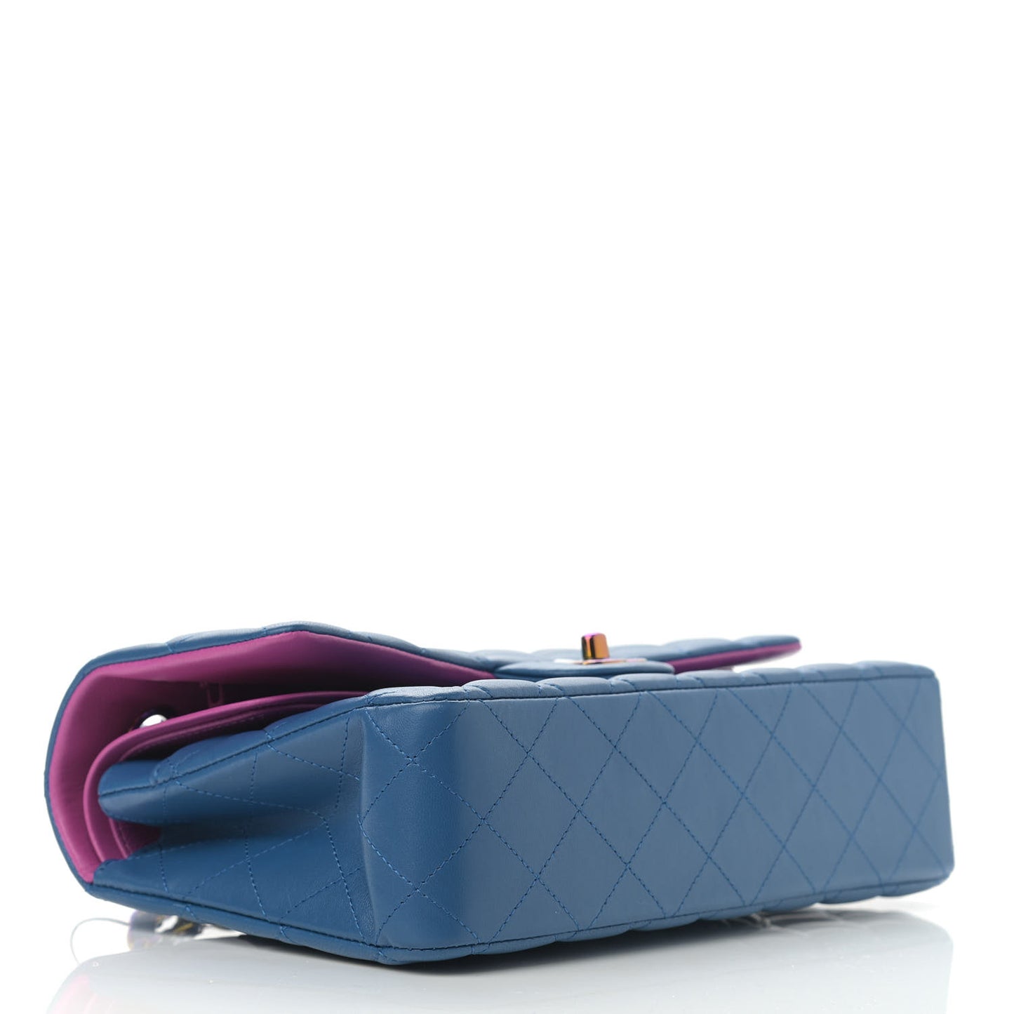 Lambskin Quilted Medium Double Flap Blue Pink