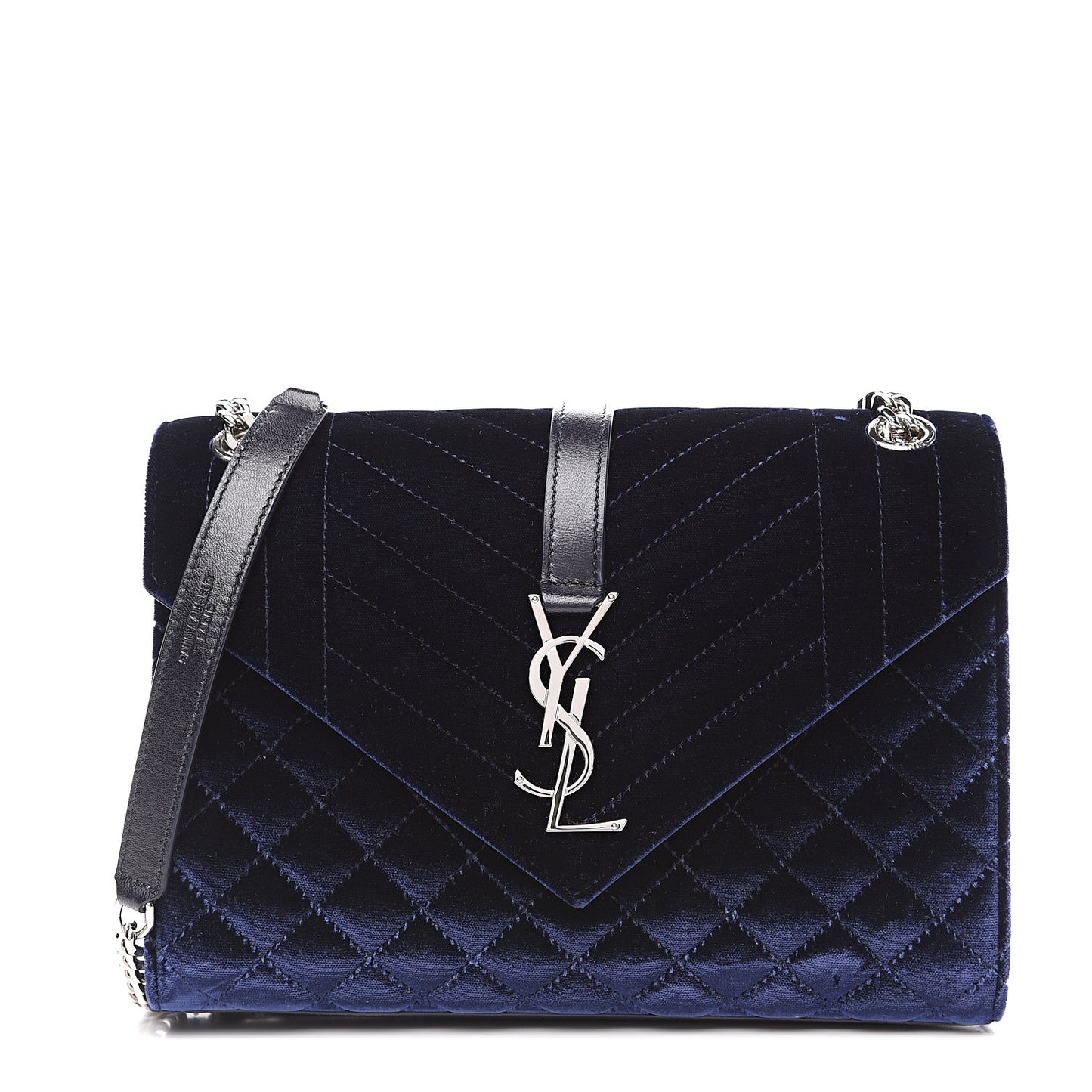 Velvet Matelasse Chevron Medium Triquilt Monogram Satchel Navy