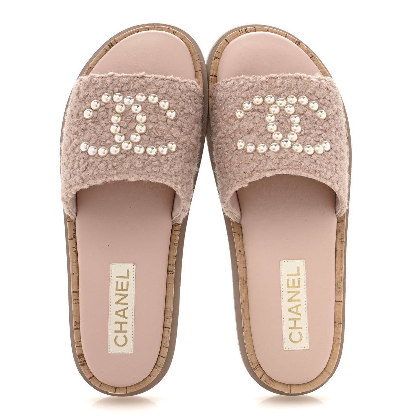 Fabric Pearl Cork CC Slip On Sandals 40 Pink