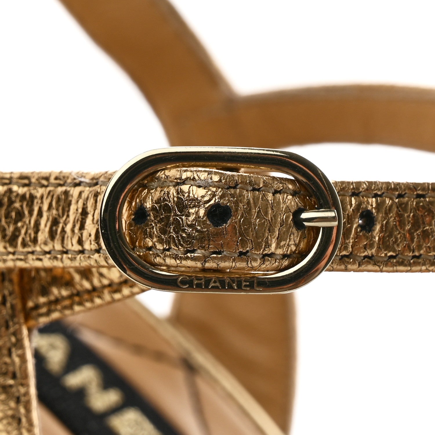 Chanel Laminated Goatskin Quilted Wedge Sandals 38.5 Gold 9 of 12