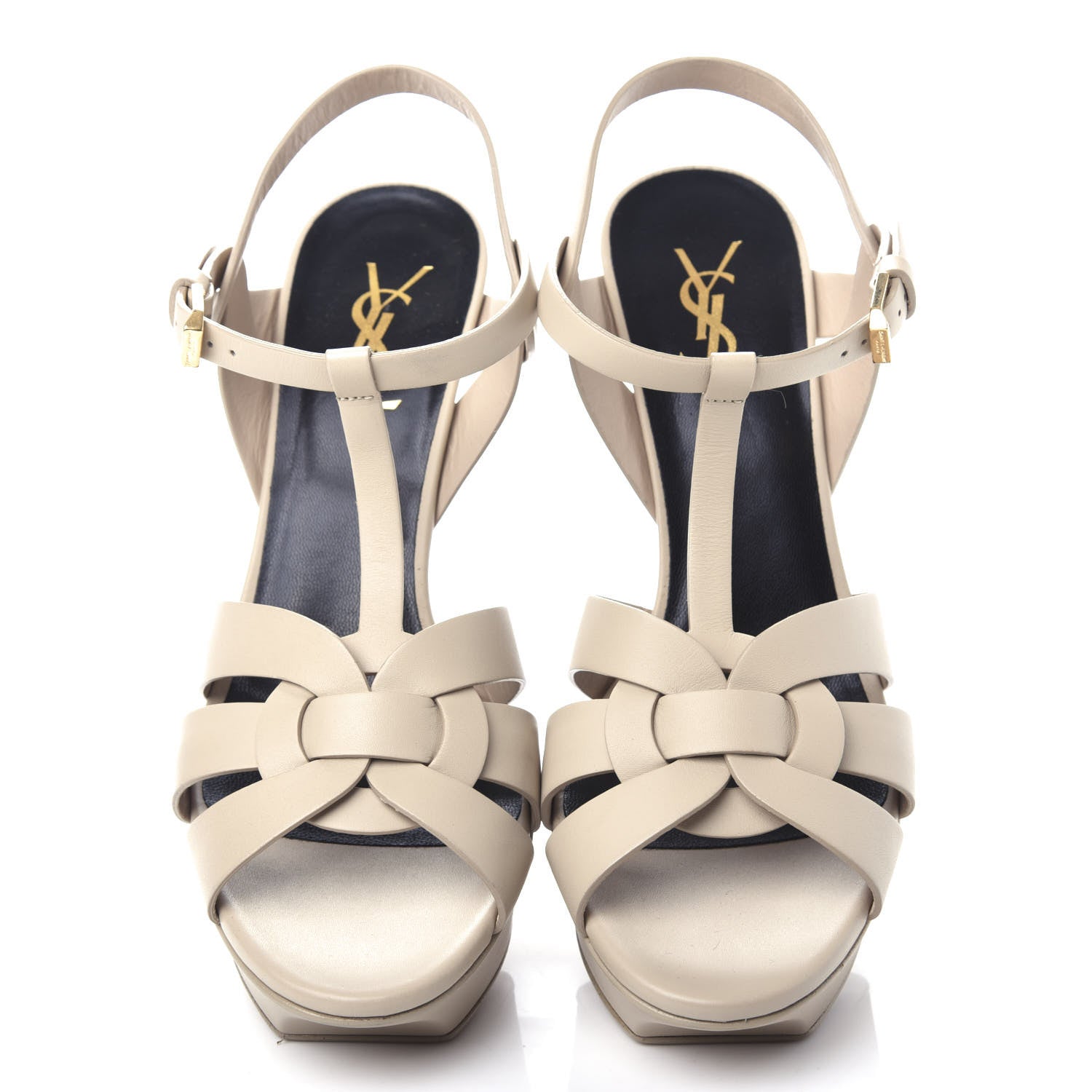 Saint Laurent Calfskin Tribute 75 Platform Sandals 39 Nude Powder 5 of 11