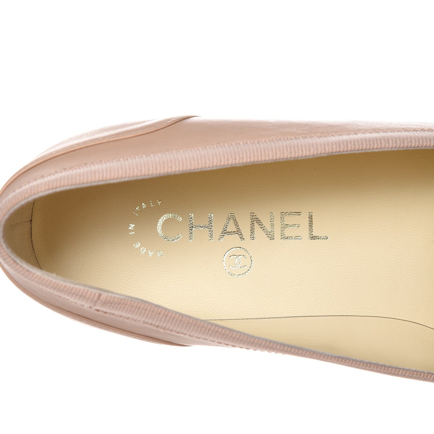 Chanel Lambskin CC Moccasin Loafers 37.5 Beige 6 of 10