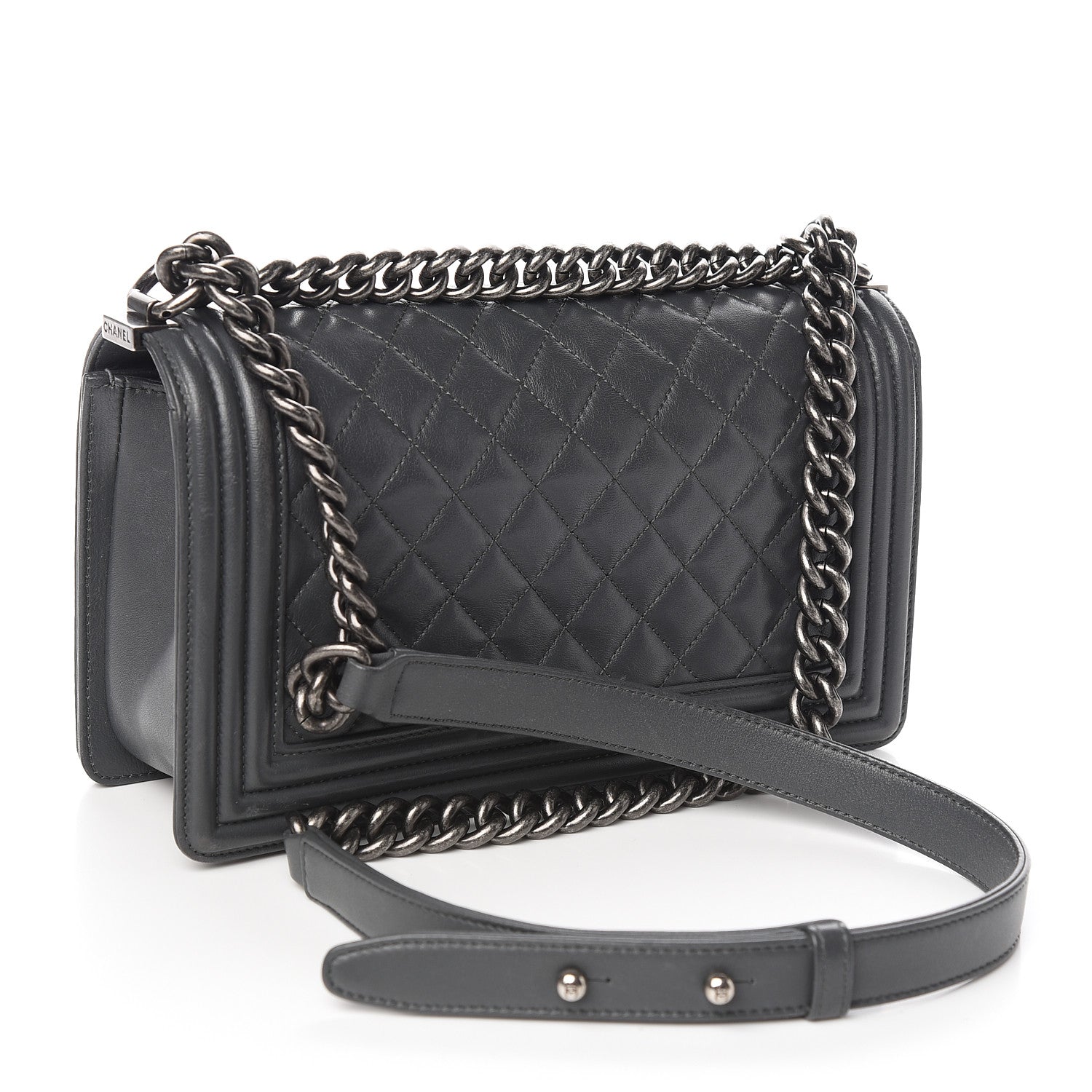 Chanel Lambskin Quilted Medium Boy Flap Dark Grey 3 of 14