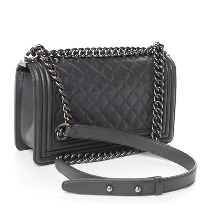 Chanel Lambskin Quilted Medium Boy Flap Dark Grey 3 of 14