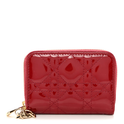 Christian Dior CHRISTIAN DIOR Patent Cannage Small Lady Dior Voyageur Coin Purse Cherry Red 1 of 9