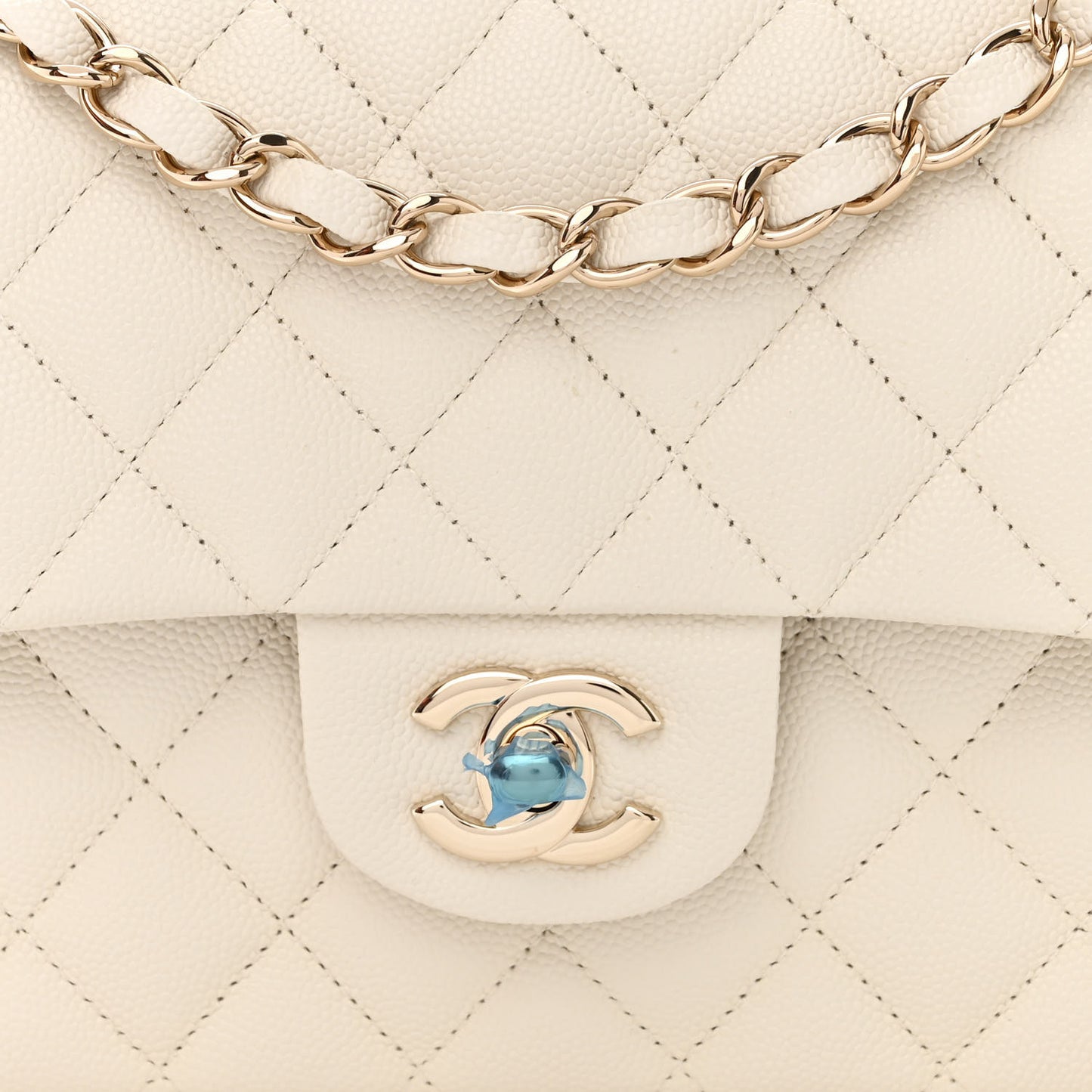 Caviar Quilted Medium Double Flap White