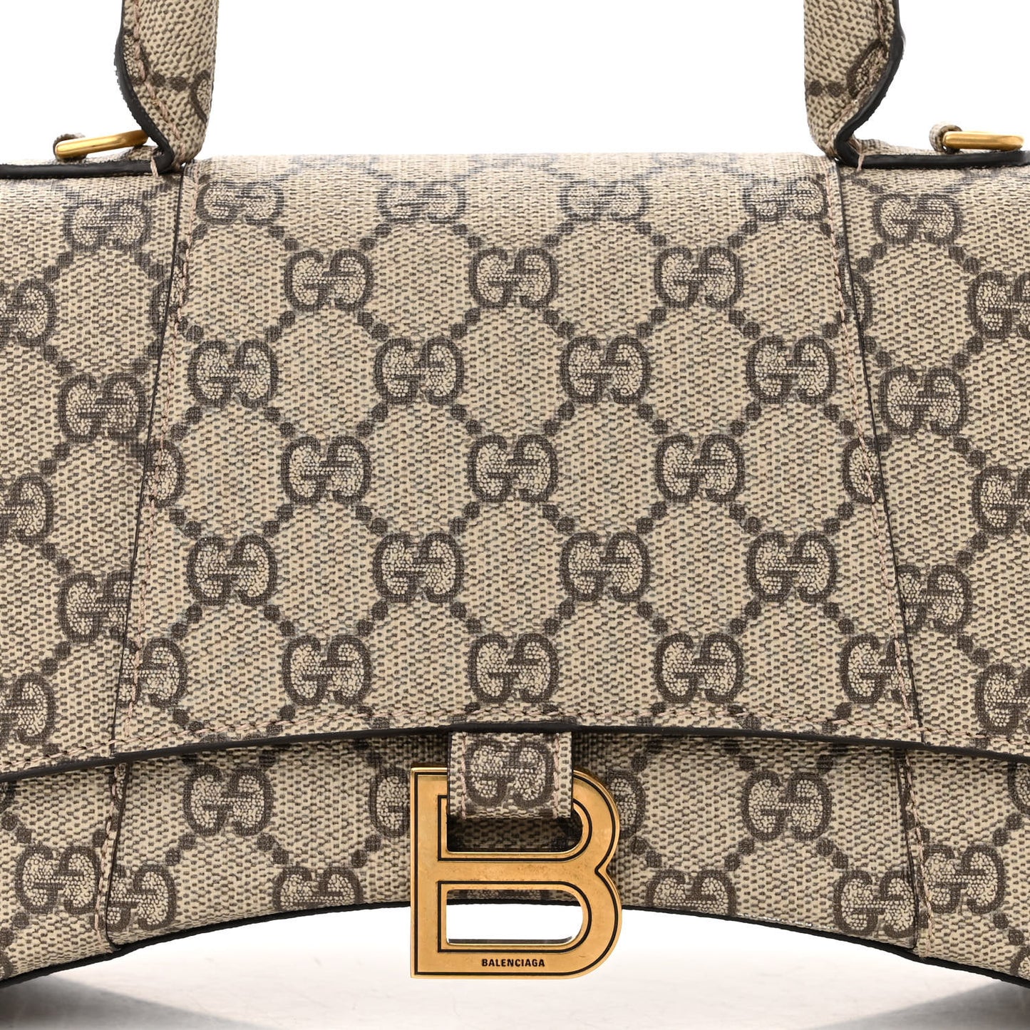 X GUCCI GG Supreme Monogram Small Hourglass Top Handle Bag Beige Ebony