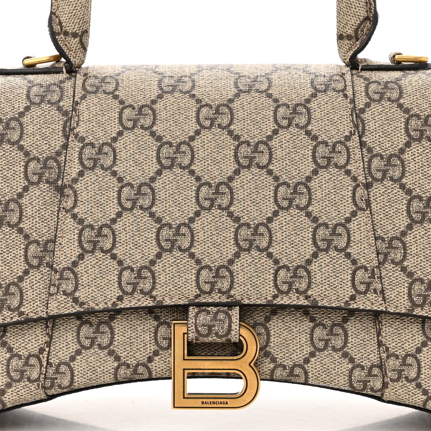 Balenciaga X GUCCI GG Supreme Monogram Small Hourglass Top Handle Bag Beige Ebony 7 of 9