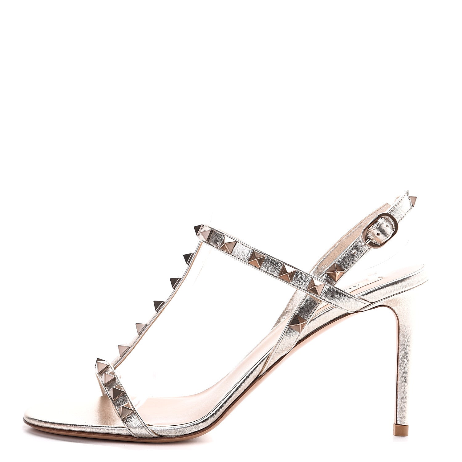 Valentino Garavani Metallic Nappa Rockstud T-Strap Slingback 85mm Sandals 39 Skin 1 of 8