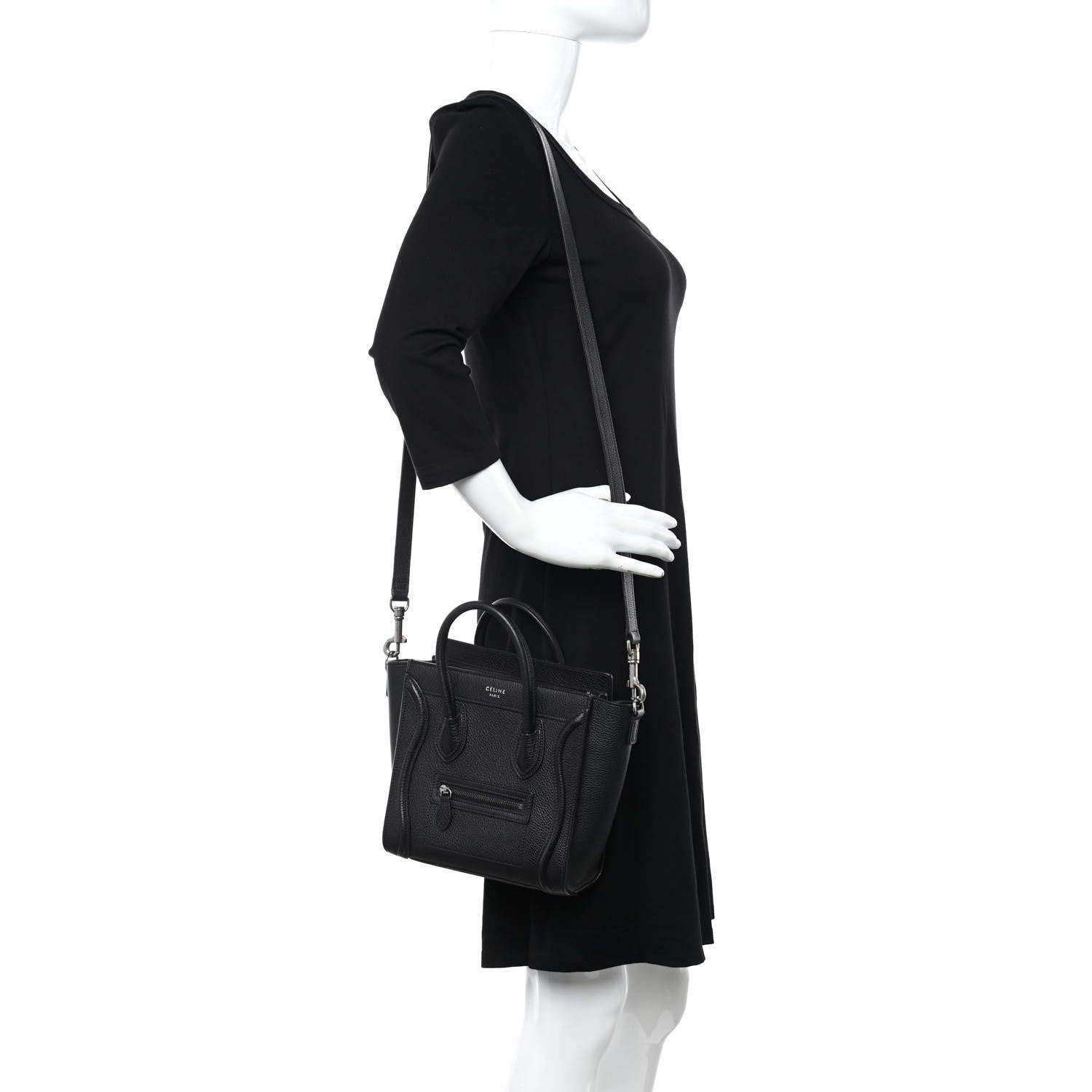 Celine Drummed Calfskin Nano Luggage Black 2 of 10