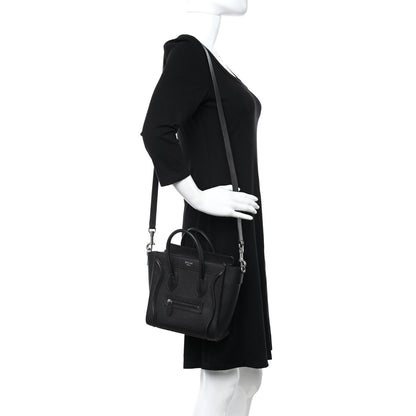 Celine Drummed Calfskin Nano Luggage Black 2 of 10