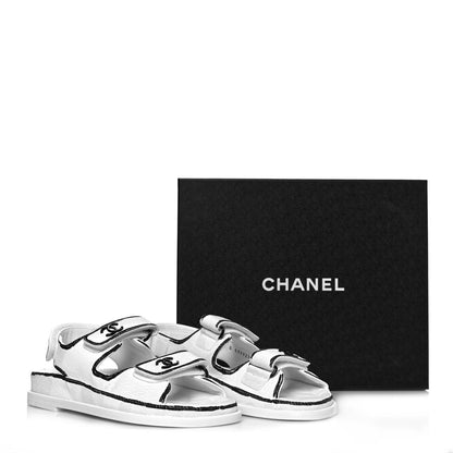 Chanel Calfskin Printed Velcro Dad Sandals 37 White Black 9 of 9