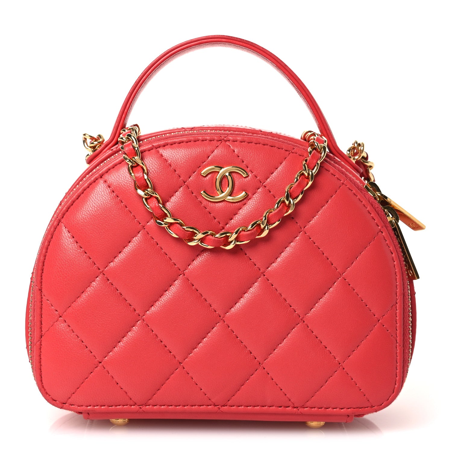 Chanel Lambskin Quilted Small Chic Riviera Top Handle Vanity Case Red 1 of 10