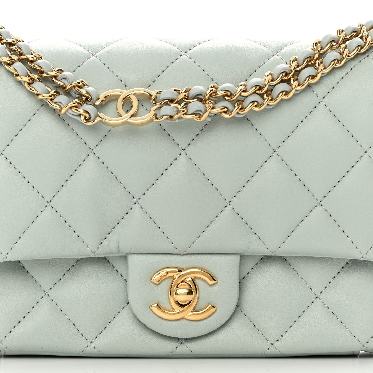 Lambskin Quilted Mini CC You Flap Light Grey