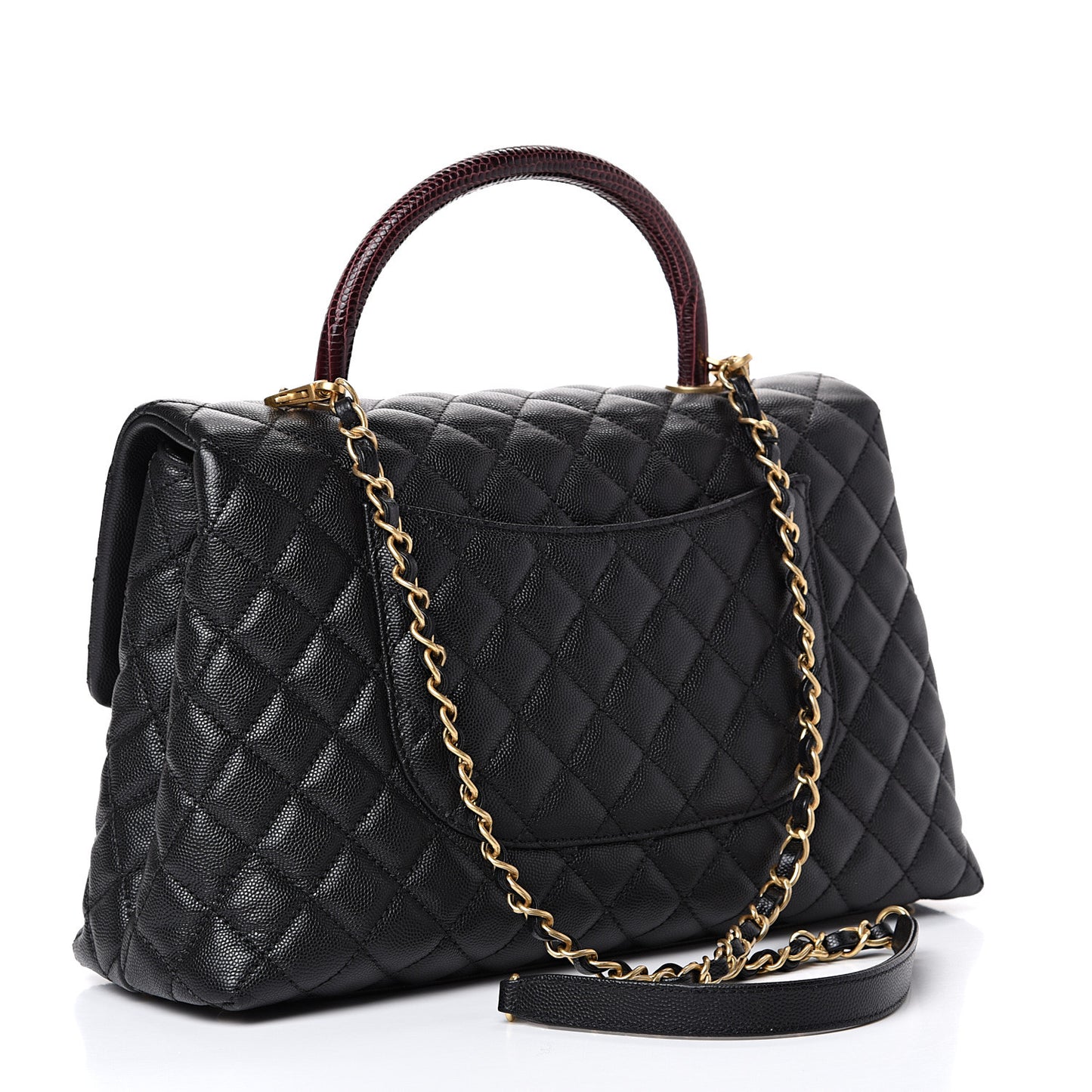 Caviar Lizard Quilted Medium Coco Handle Flap Black