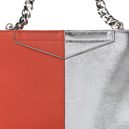 Fendi Metallic Saffiano Bi-Color Chain Clutch Bag Papavero Argento 9 of 9