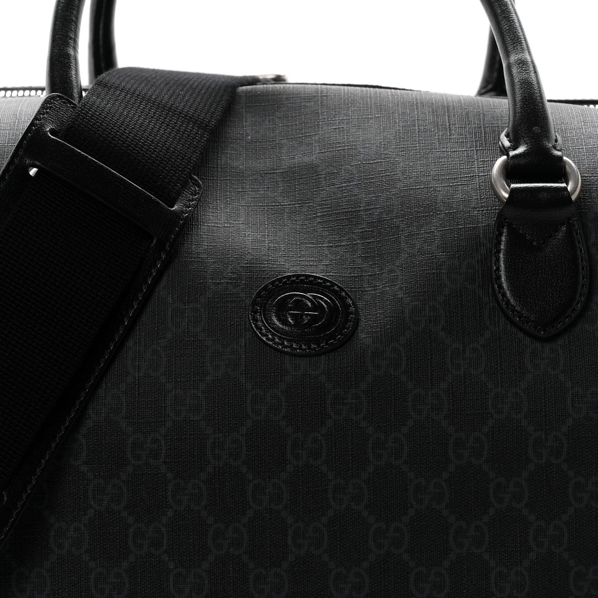 Gucci GG Supreme Monogram Azalea Calfskin Retro Interlocking G Large Duffle Bag Black Grey 6 of 8
