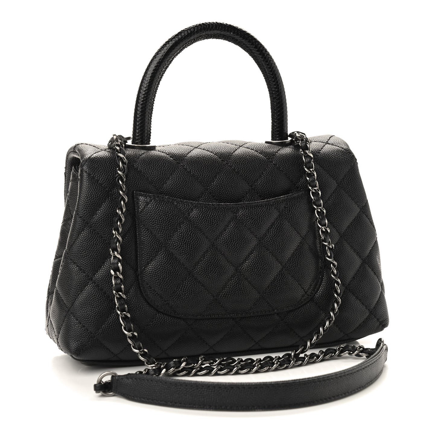 Caviar Lizard Embossed Quilted Mini Coco Handle Flap Black