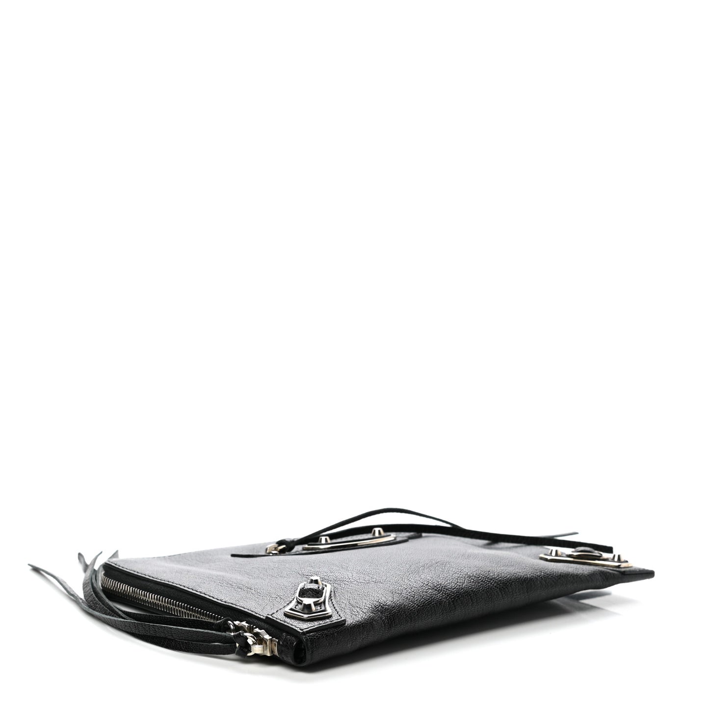Chevre Silver Metallic Edge Hardware Pouch Black