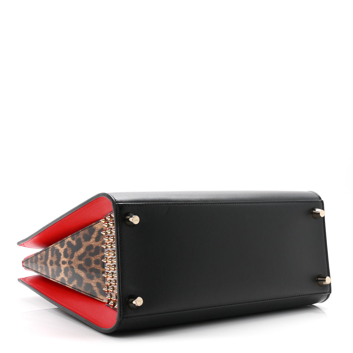 Christian Louboutin Calfskin Patent Leopard Spiked Medium Paloma Black 4 of 10