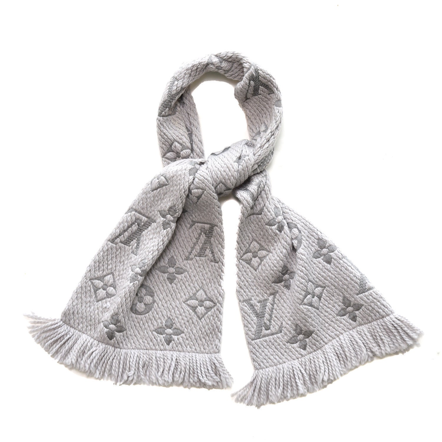 Louis Vuitton Wool Silk Logomania Scarf Pearl Grey 1 of 4