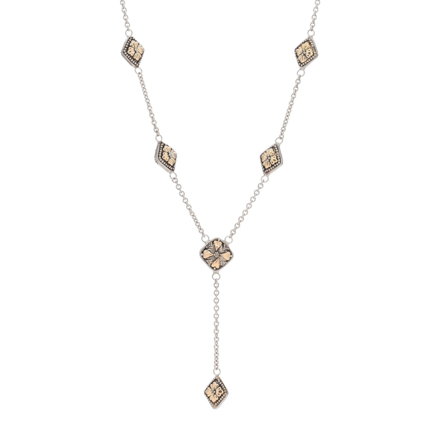 John Hardy Sterling Silver 18K Yellow Gold Flower Station Y Drop Necklace 1 of 4