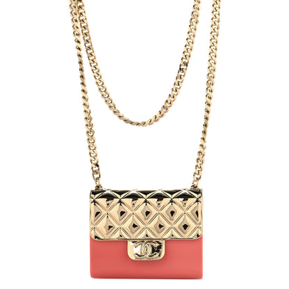 Chanel Metal Resin Lambskin Flap Bag Long Necklace Gold Pink 1 of 5