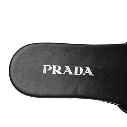 Prada Spazzolato Logo Triangle Cut Out Flat Slide Sandals 38.5 Black 7 of 8