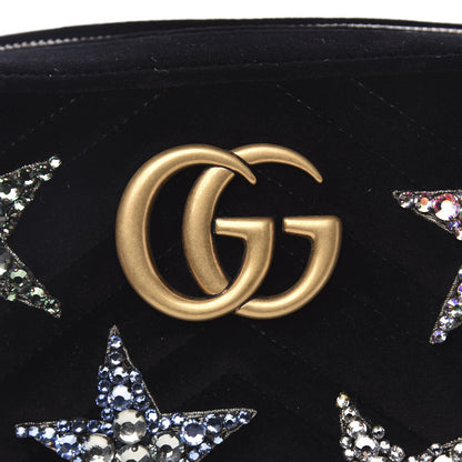 Gucci Velvet Matelasse Crystal Star Embroidered Small GG Marmont Chain Shoulder Bag Black 8 of 11
