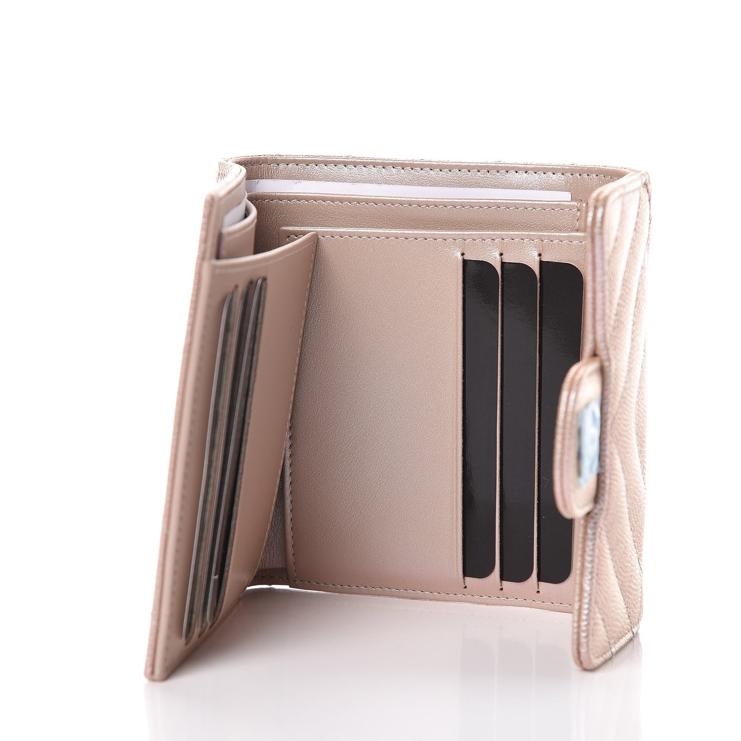 Chanel Metallic Caviar Chevron Quilted Compact Flap Wallet Light Gold 5 of 9