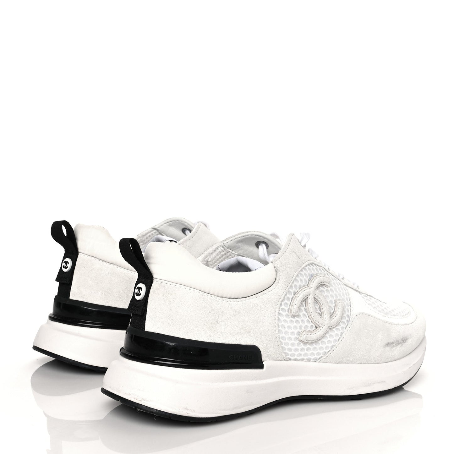 Calfskin Mesh Lycra Suede Womens Logo Sneakers 39 White