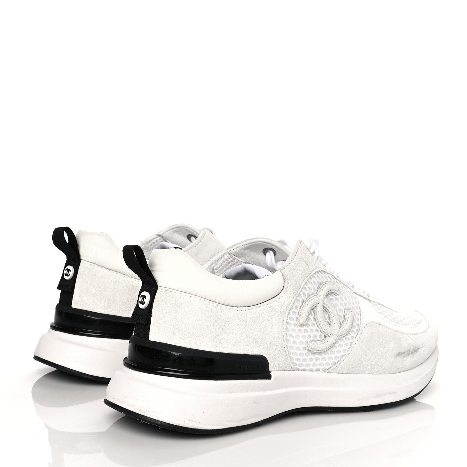 Chanel Calfskin Mesh Lycra Suede Womens Logo Sneakers 39 White 4 of 12