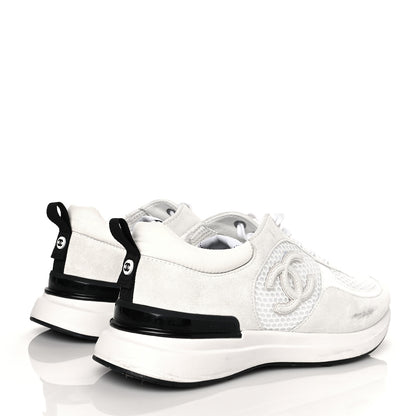 Chanel Calfskin Mesh Lycra Suede Womens Logo Sneakers 39 White 4 of 12
