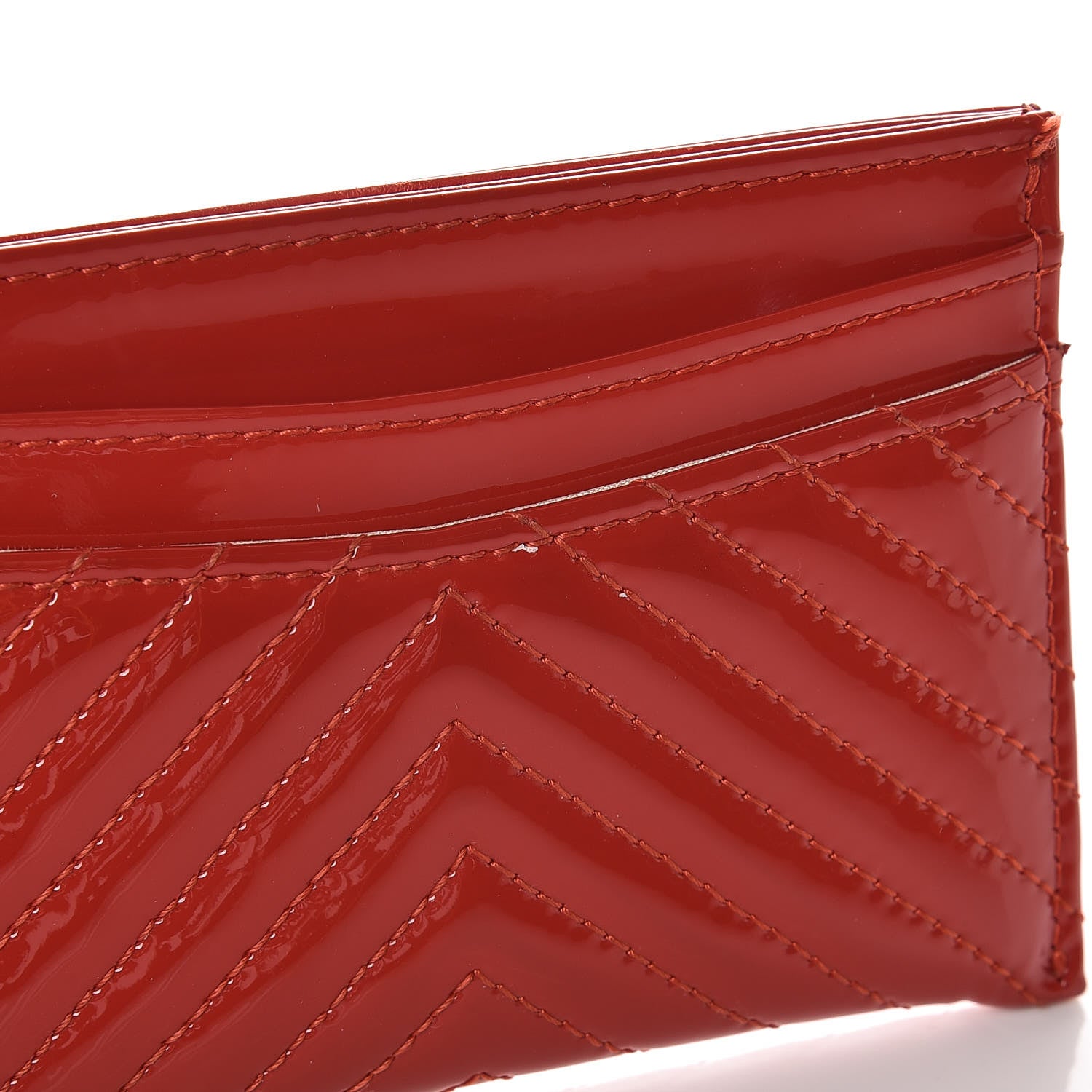 Chanel Patent Quilted Chevron Card Holder Red 9 of 10