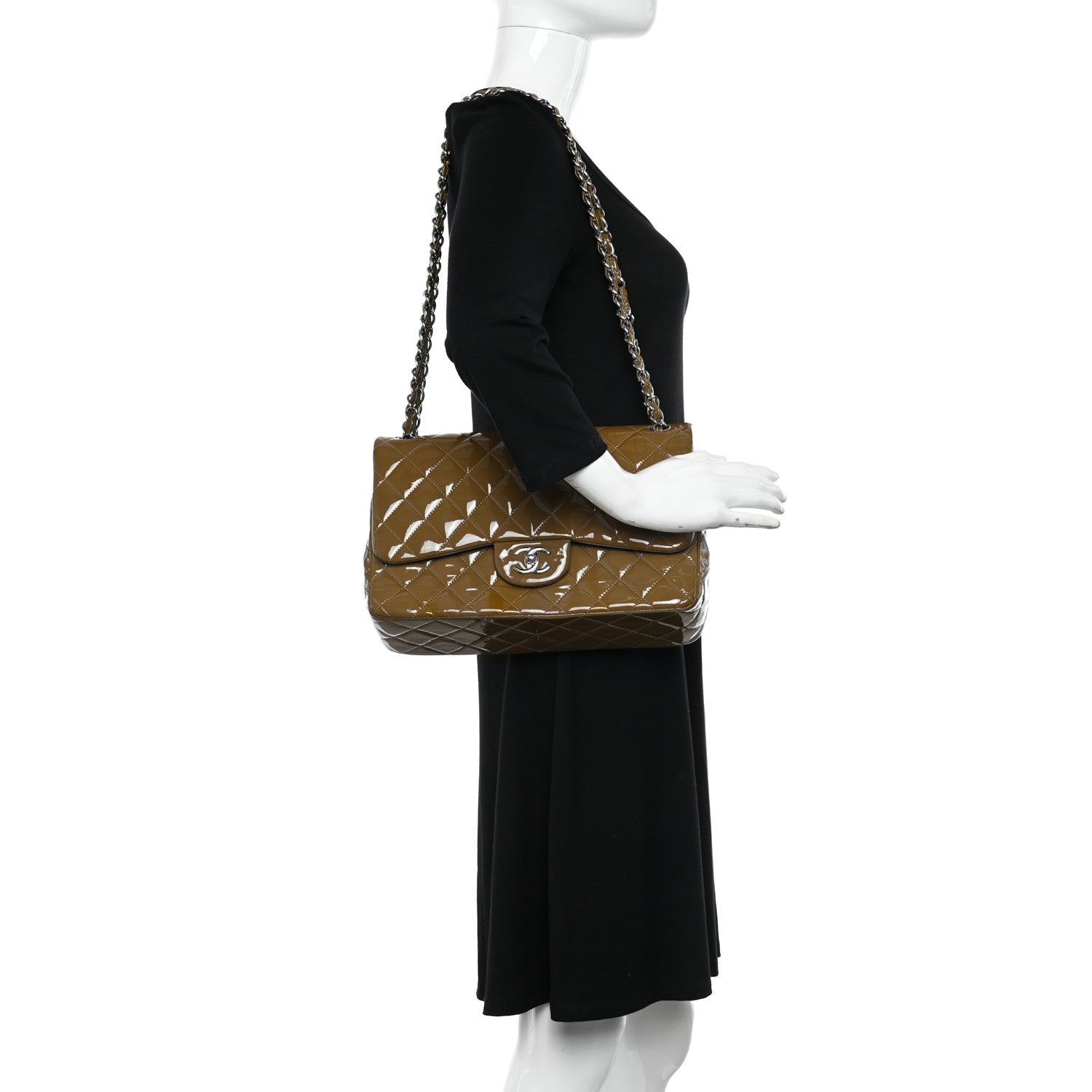 Chanel Patent Calfskin Quilted Jumbo Double Flap Brown 2 of 14