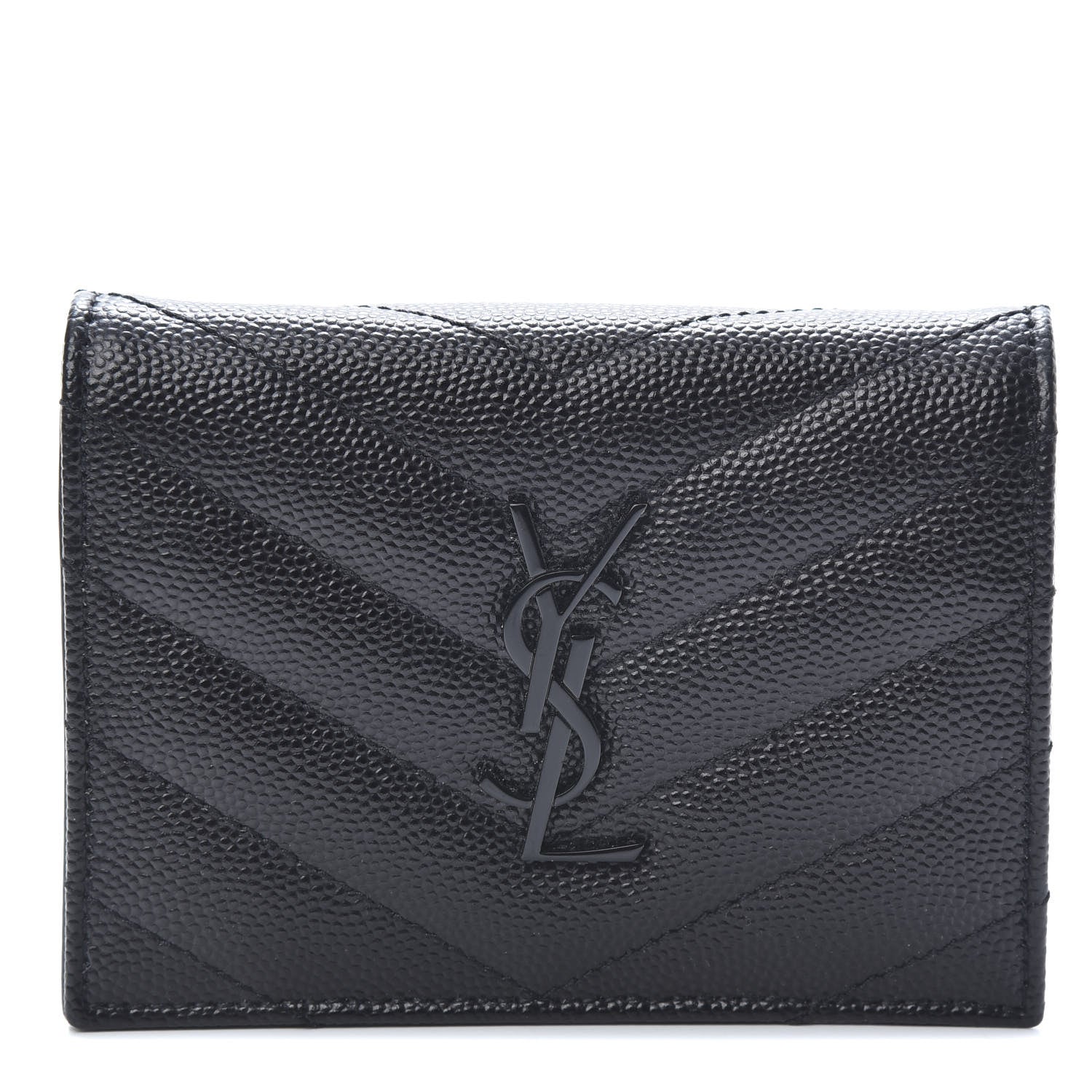 Saint Laurent Grain De Poudre Matelasse Chevron Monogram Card Case Black 1 of 9