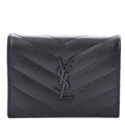Saint Laurent Grain De Poudre Matelasse Chevron Monogram Card Case Black 1 of 9