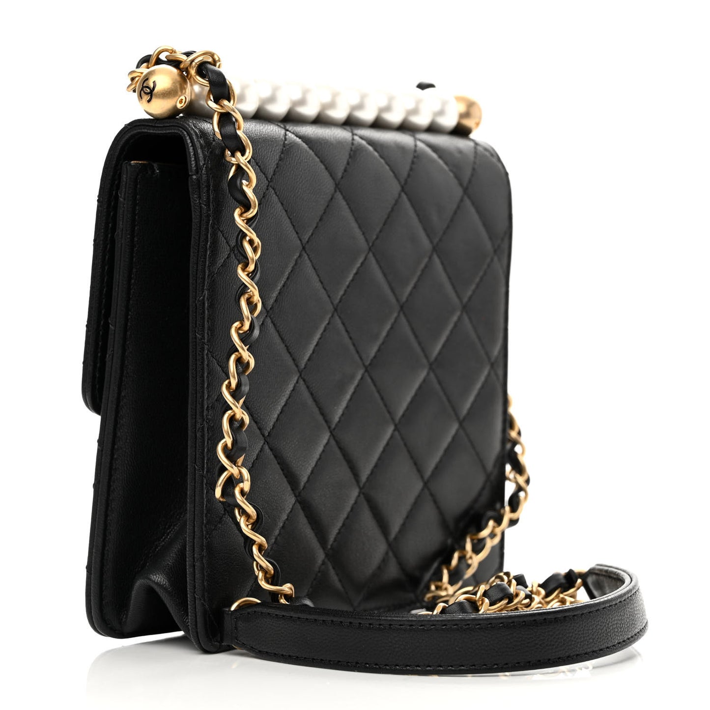 Lambskin Quilted Chic Pearls Flap Black