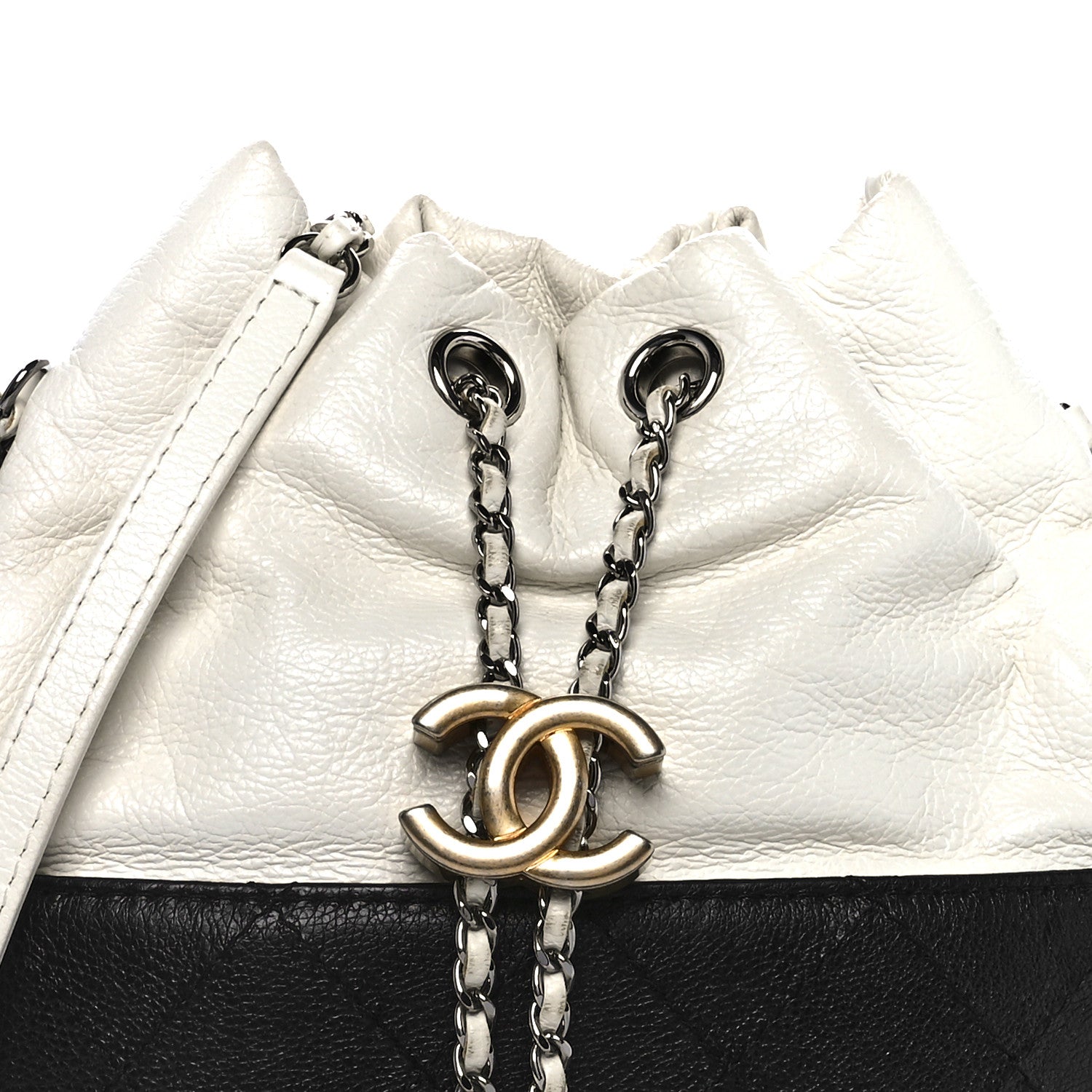 Chanel Aged Calfskin Quilted Small Gabrielle Bucket White Black 8 of 11