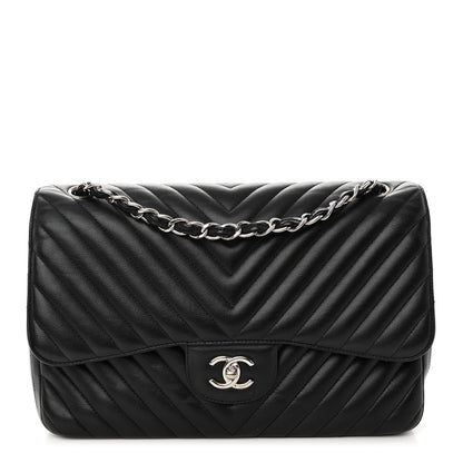 Chanel Iridescent Caviar Chevron Quilted Jumbo Double Flap Black 1 of 12