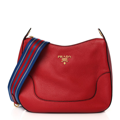 Prada Vitello Phenix Zippered Messenger Hobo Rosso 1 of 9