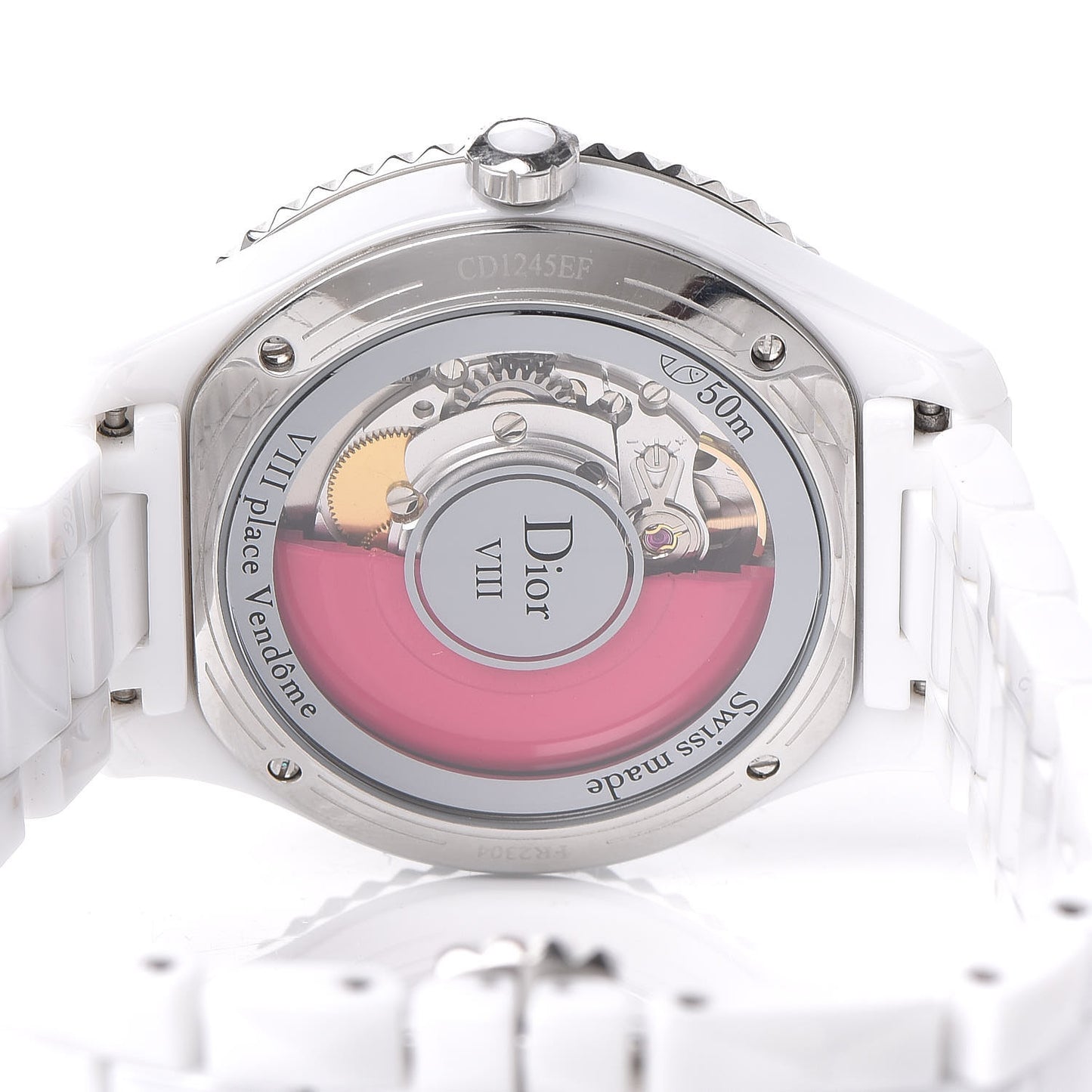 Stainless Steel Ceramic Pink Sapphire 38mm Dior VIII Automatic Watch White